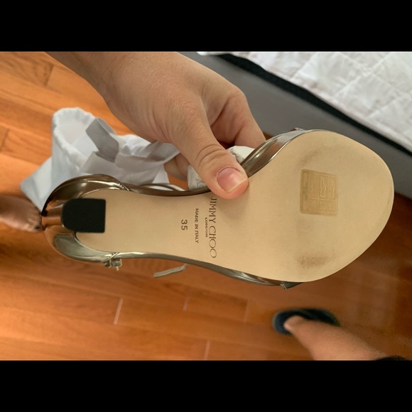 Jimmy Choo Misty 120 sandals in gold tone leather - Picture 3 of 6